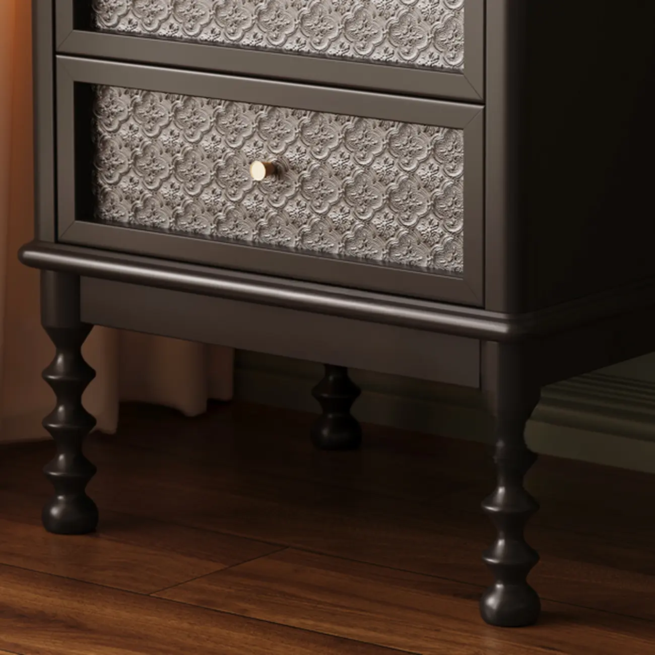 Vintage Solid Wood Patterned Finish Drawers Bedside Nightstand Image - 8 | homeyfad