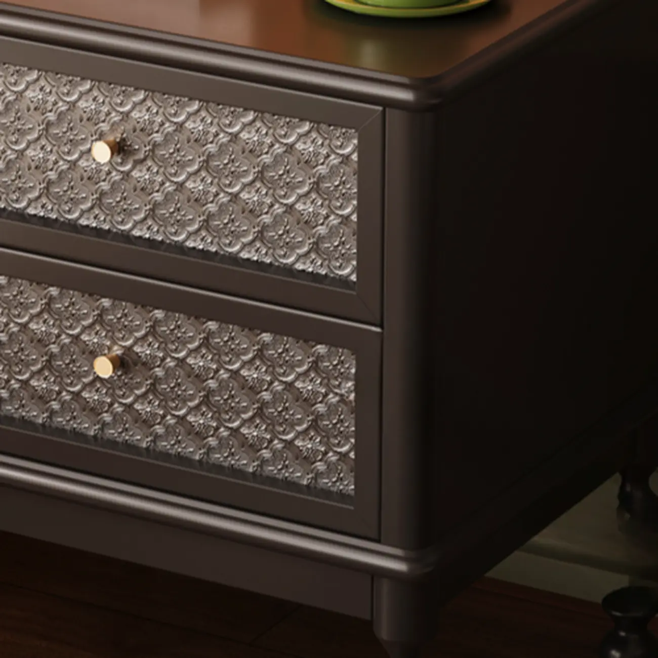 Vintage Solid Wood Patterned Finish Drawers Bedside Nightstand Image - 10 | homeyfad