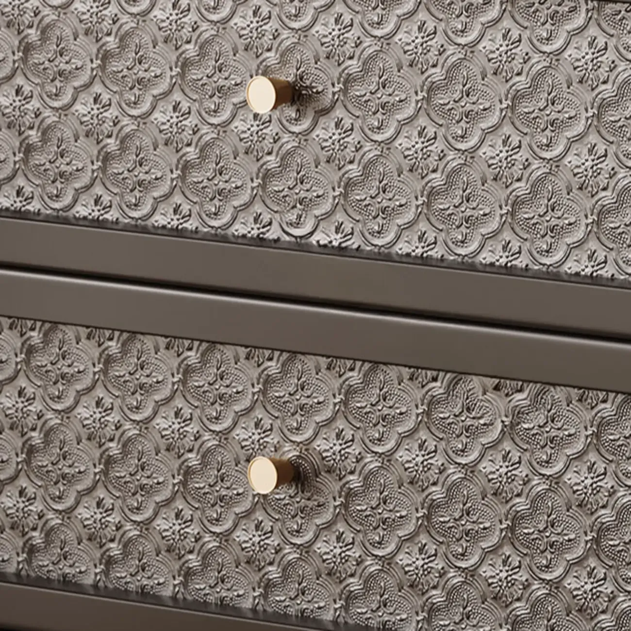 Vintage Solid Wood Patterned Finish Drawers Bedside Nightstand Image - 11