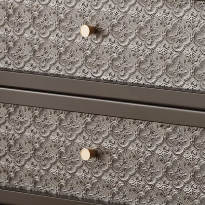 Vintage Solid Wood Patterned Finish Drawers Bedside Nightstand Image - 11