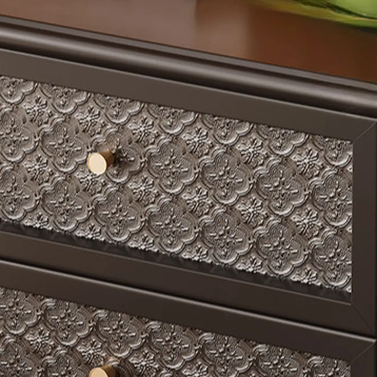 Vintage Solid Wood Patterned Finish Drawers Bedside Nightstand Image - 12 | homeyfad