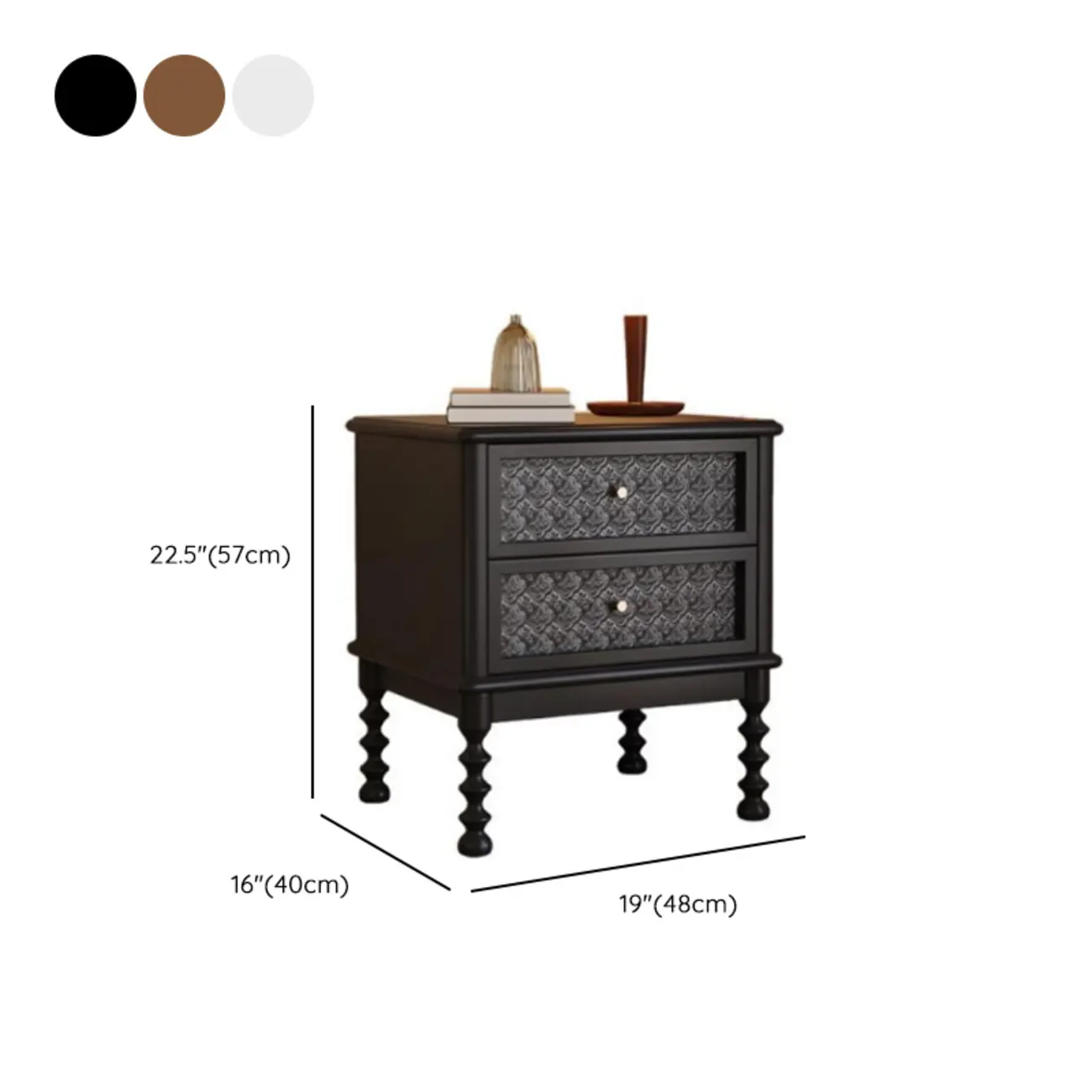 Vintage Solid Wood Patterned Finish Drawers Bedside Nightstand #size | homeyfad