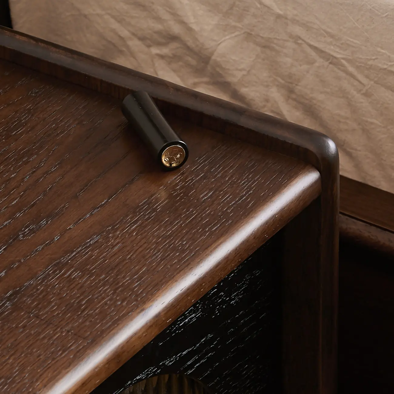 Bedroom Wood Walnut Glass Door Nightstand with Drawer Image - 8 | homeyfad