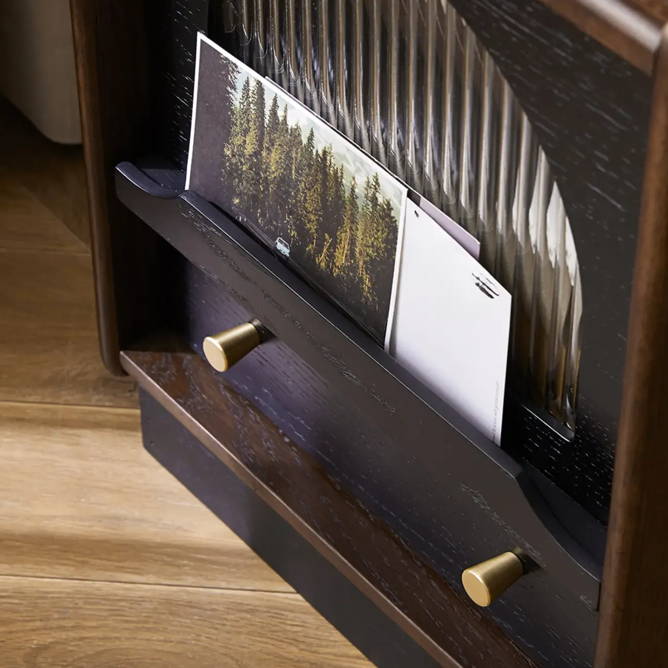 Bedroom Wood Walnut Glass Door Nightstand with Drawer Image - 9