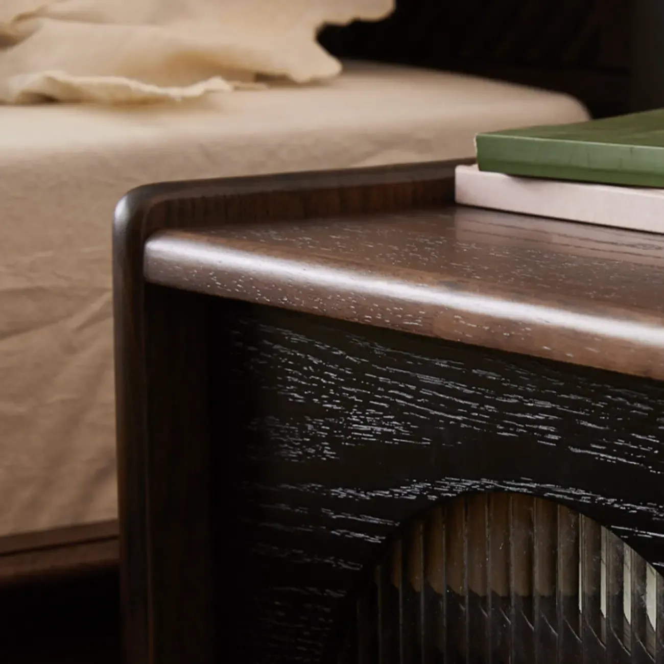 Bedroom Wood Walnut Glass Door Nightstand with Drawer Image - 11