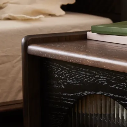 Bedroom Wood Walnut Glass Door Nightstand with Drawer Image - 11