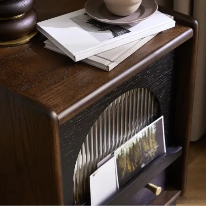 Bedroom Wood Walnut Glass Door Nightstand with Drawer Image - 13