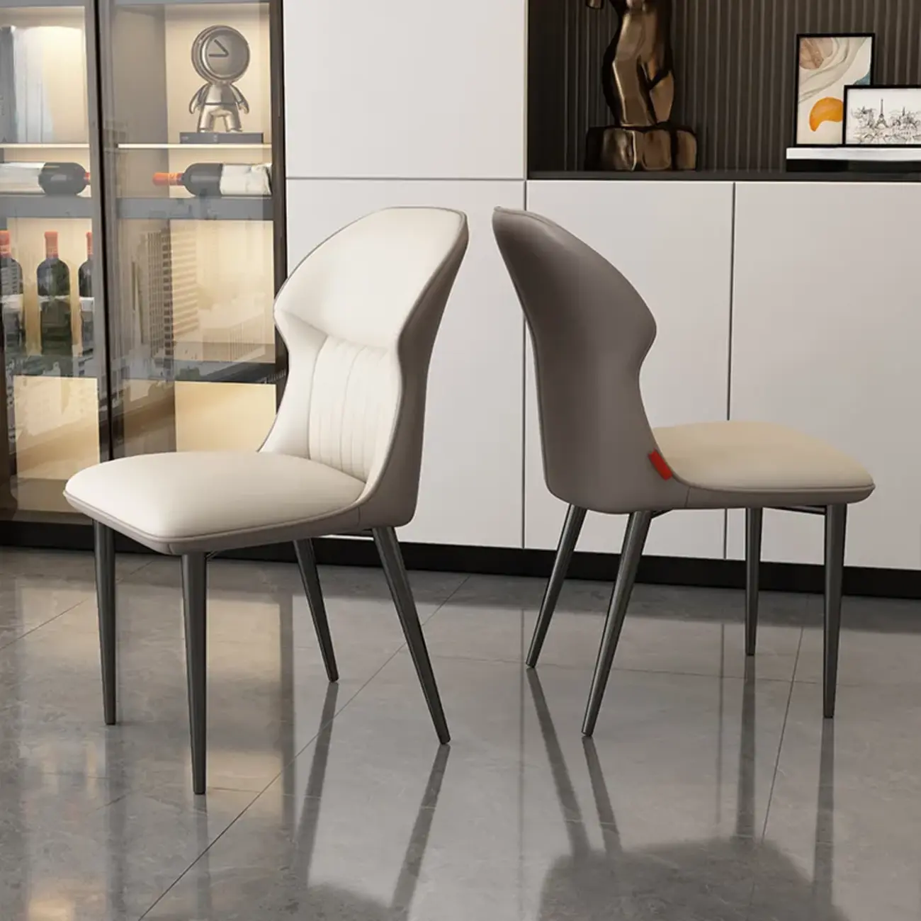 Modern Wingback Faux Leather Dining Chair with Metal Legs Image - 3 | homeyfad