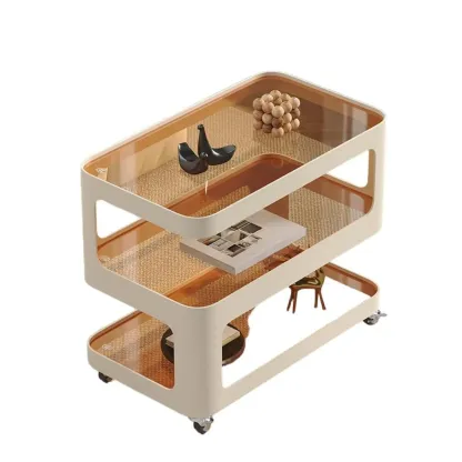 Unique 3-Tier Rotating White Corrugated Glass Metal Side Table Image - 4