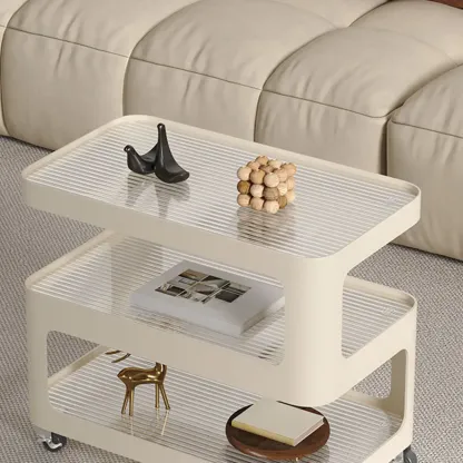 Unique 3-Tier Rotating White Corrugated Glass Metal Side Table Image - 7