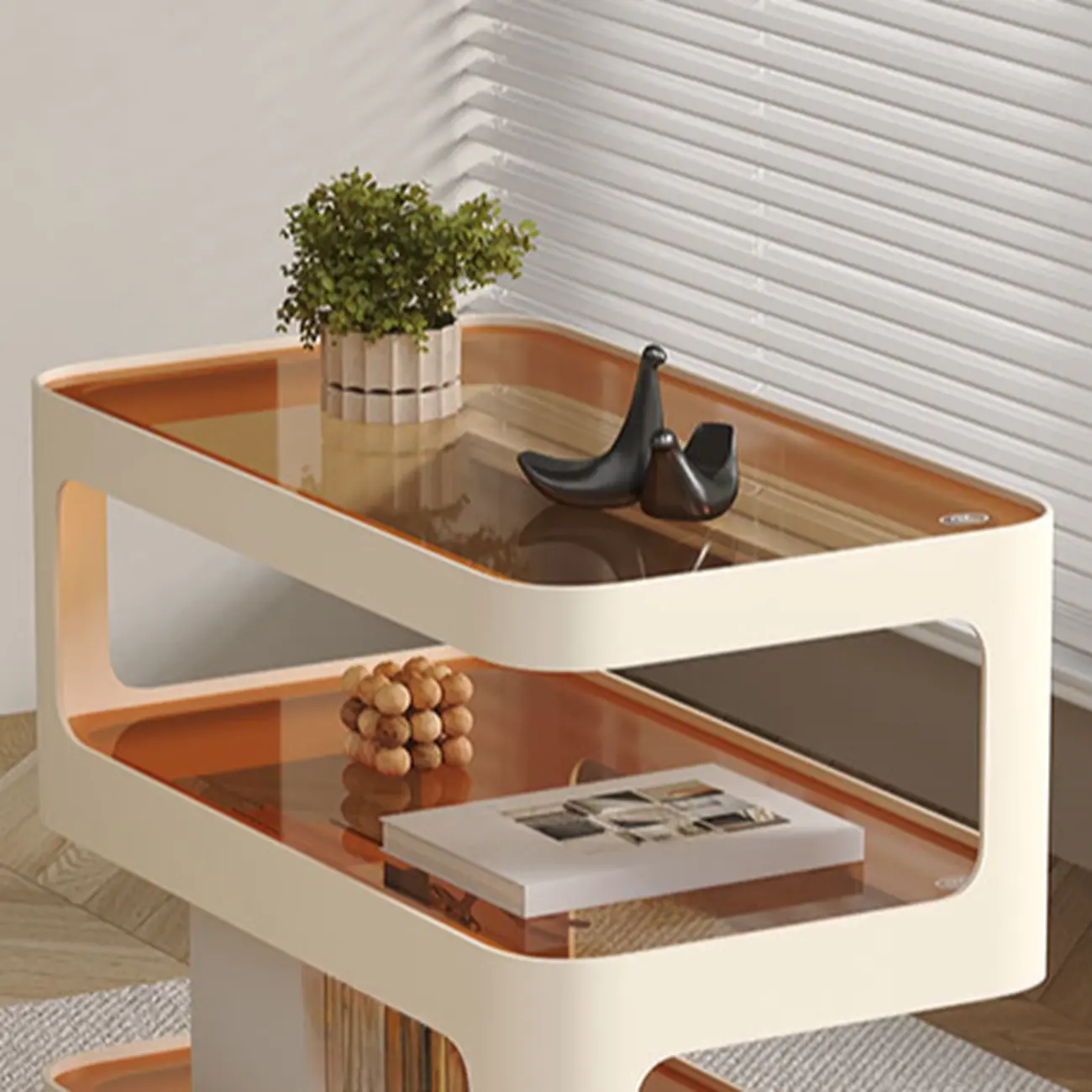 Unique 3-Tier Rotating White Corrugated Glass Metal Side Table Image - 8 | homeyfad