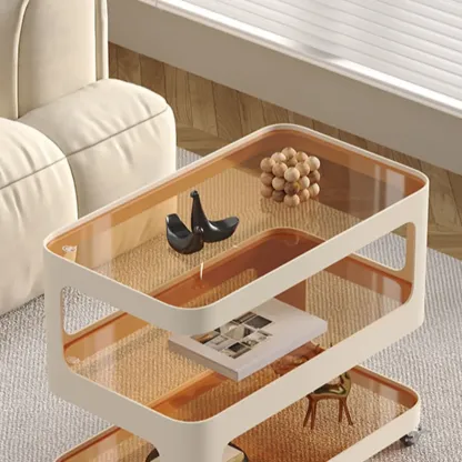 Unique 3-Tier Rotating White Corrugated Glass Metal Side Table Image - 9