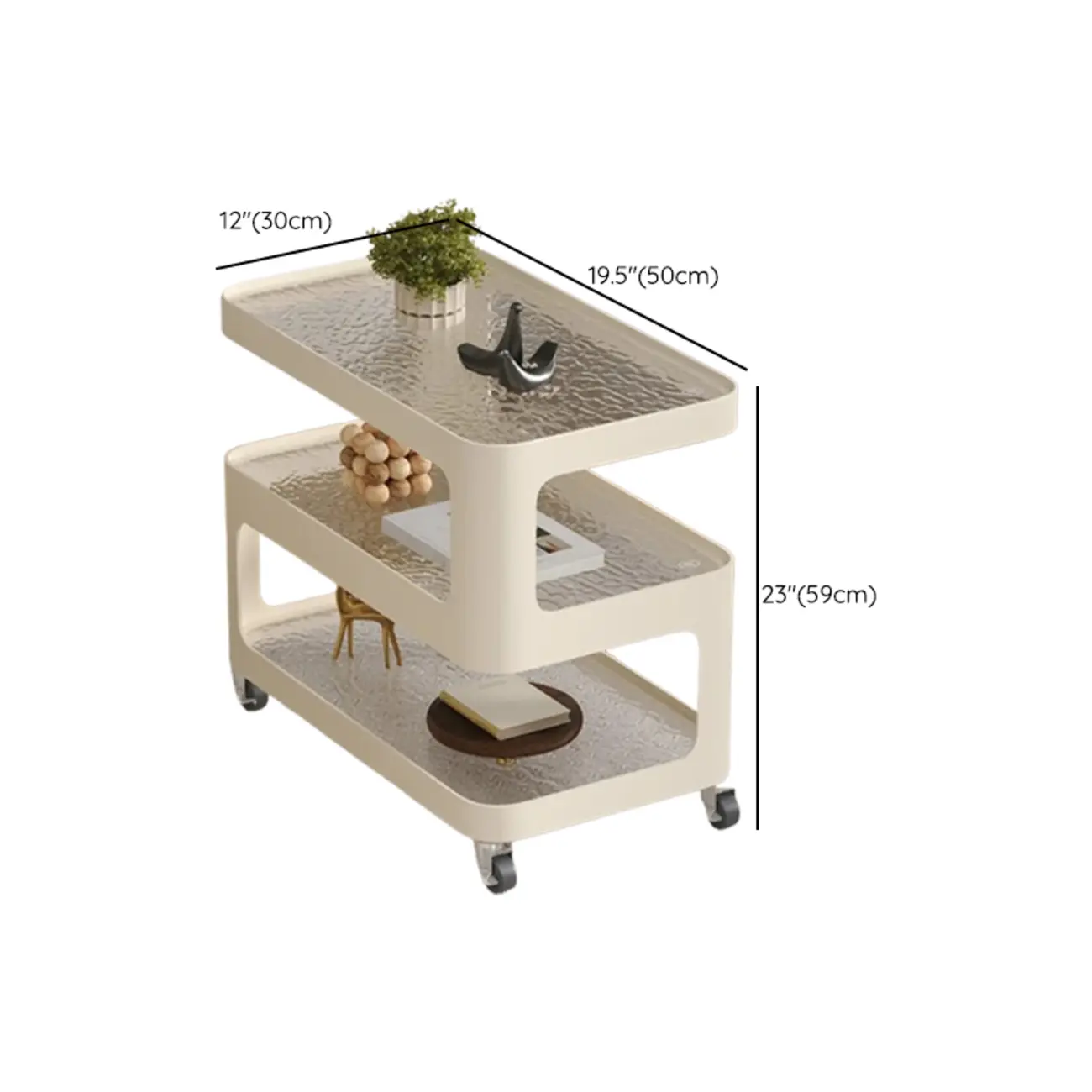 Unique 3-Tier Rotating White Corrugated Glass Metal Side Table Image - 11 | homeyfad