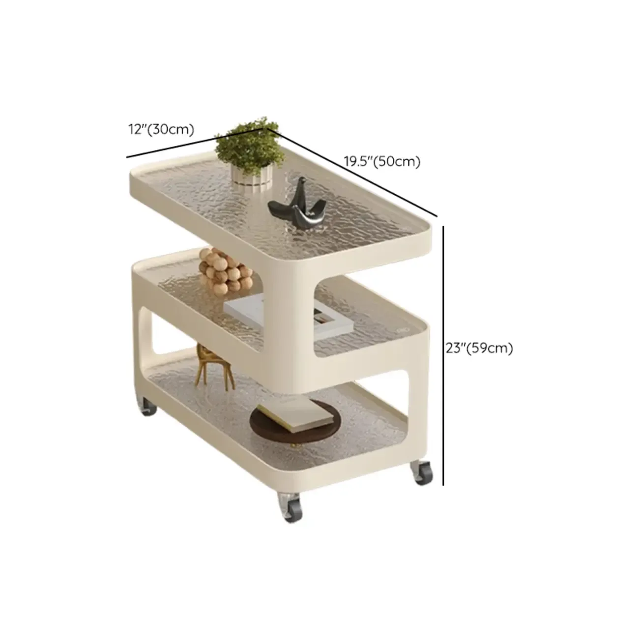 Unique 3-Tier Rotating White Corrugated Glass Metal Side Table Image - 11