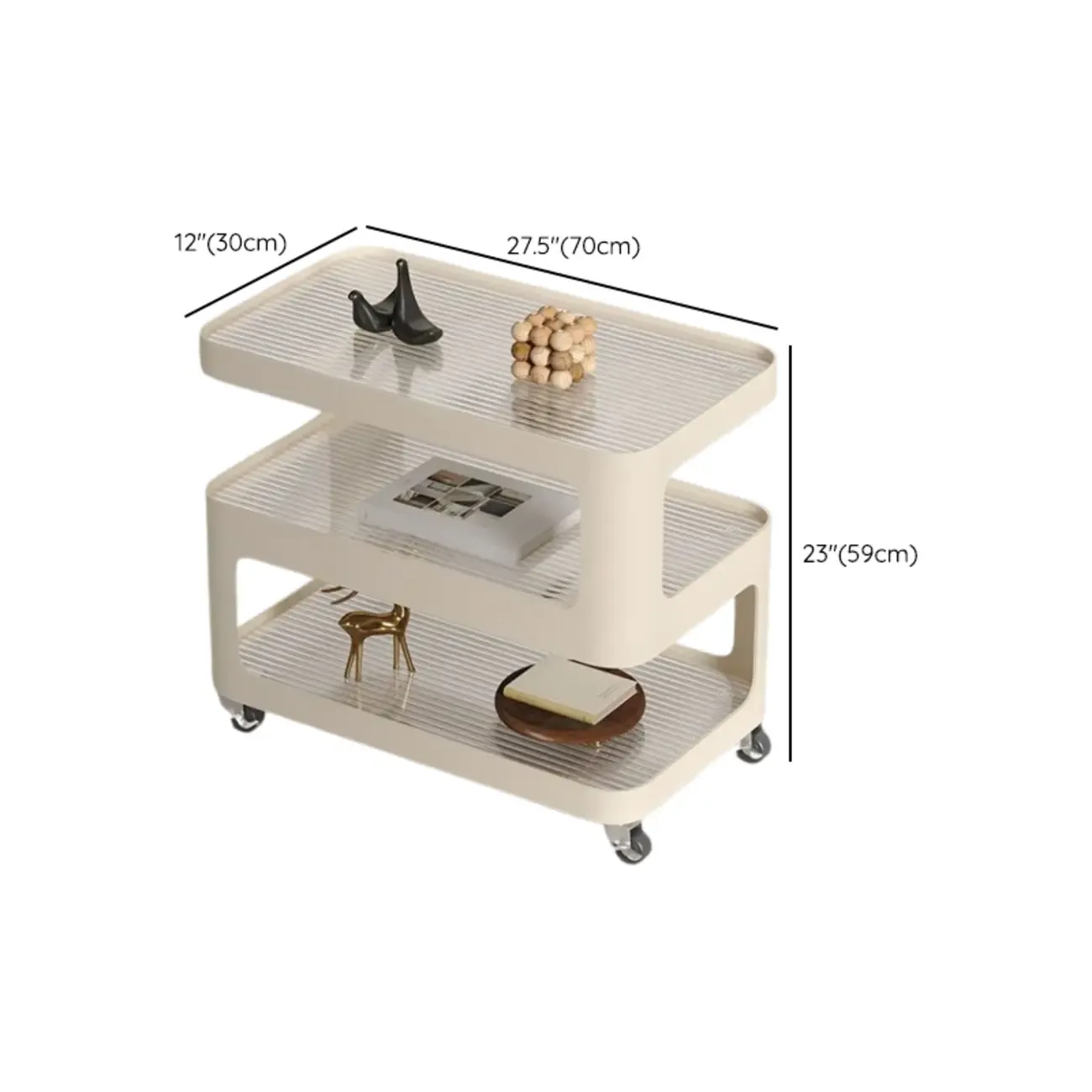 Unique 3-Tier Rotating White Corrugated Glass Metal Side Table Image - 16