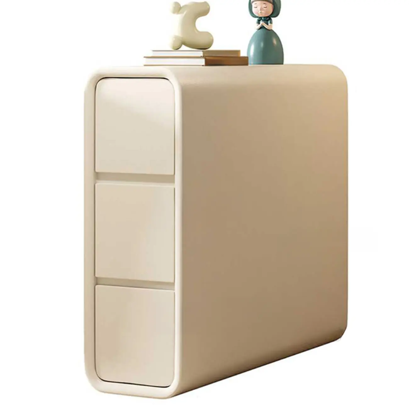 Sleek Rectangular Leather White 3 Drawers Narrow Side Table Image - 6 | homeyfad