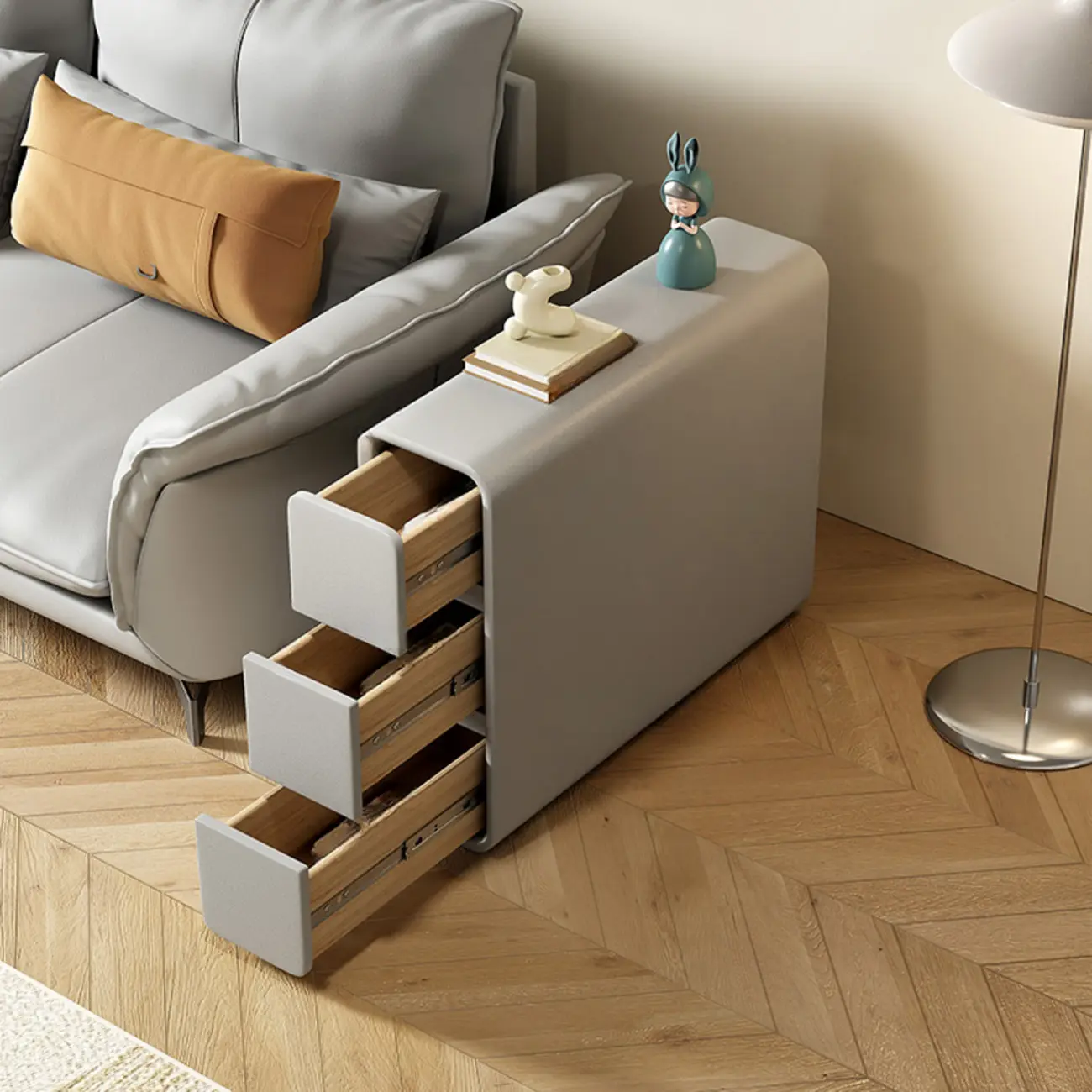 Sleek Rectangular Leather White 3 Drawers Narrow Side Table Image - 2 | homeyfad