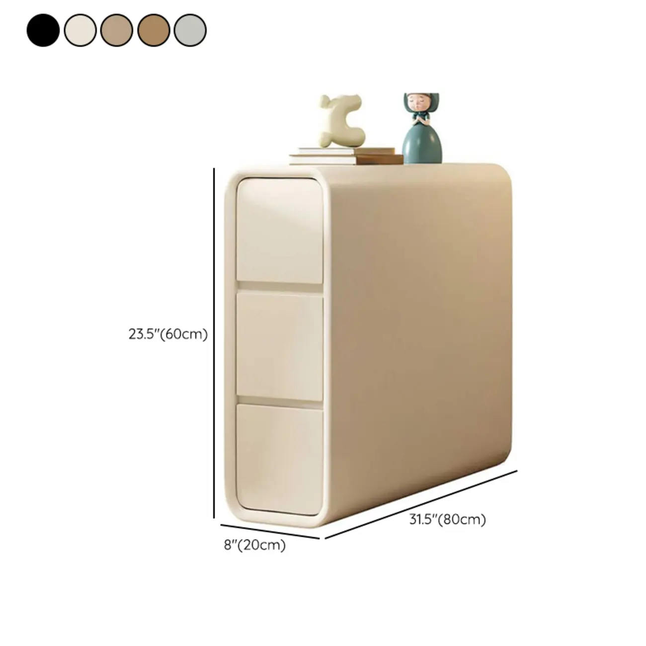 Sleek Rectangular Leather White 3 Drawers Narrow Side Table #size | homeyfad