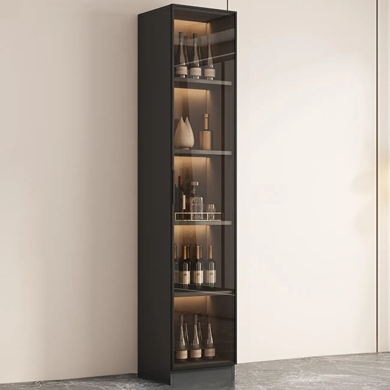 Tall Narrow Black Wood Display Cabinet with Light Image - 1 | homeyfad