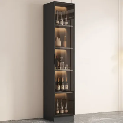 Tall Narrow Black Wood Display Cabinet with Light Image - 1