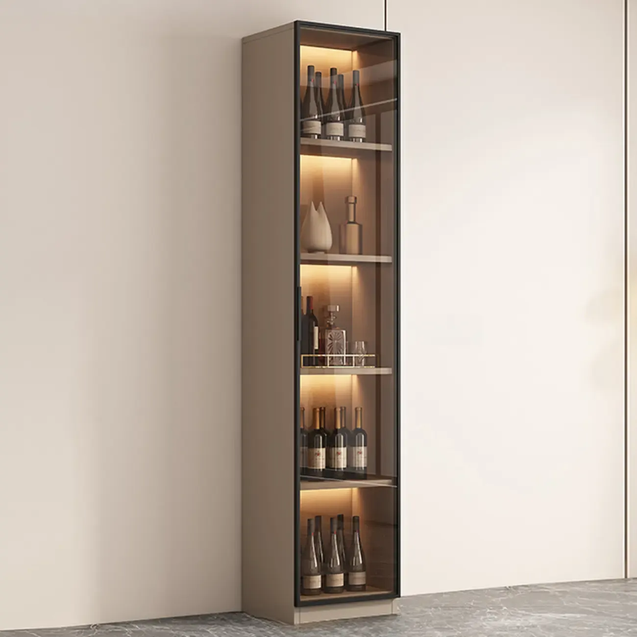 Tall Narrow Black Wood Display Cabinet with Light Image - 2