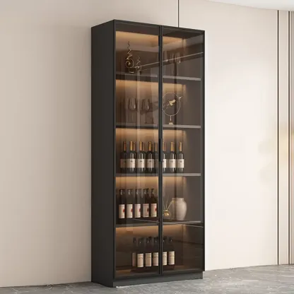 Tall Narrow Black Wood Display Cabinet with Light Image - 3