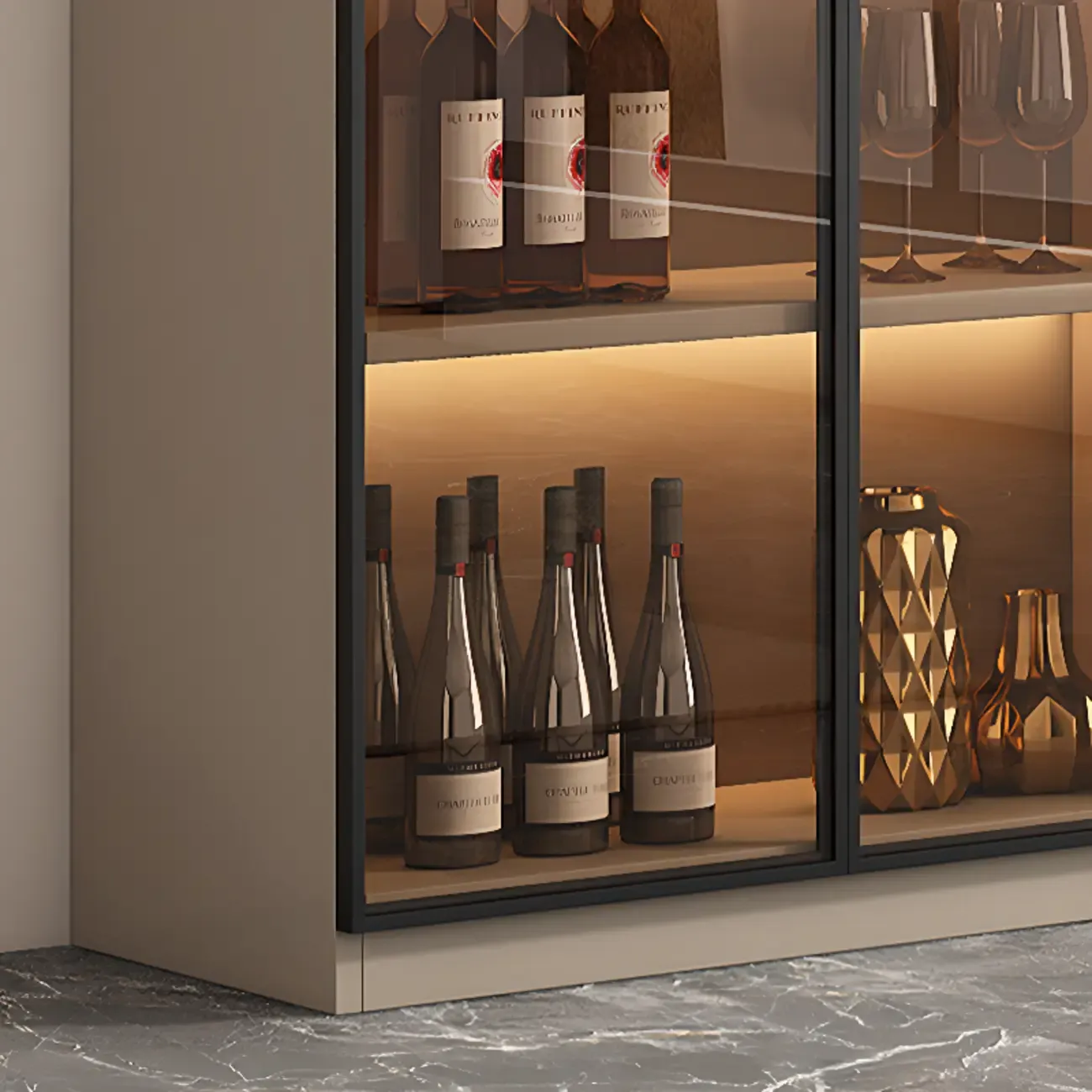 Tall Narrow Black Wood Display Cabinet with Light Image - 4