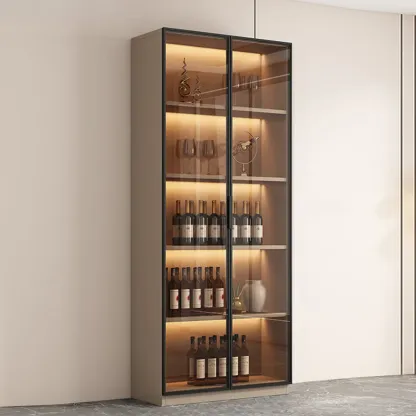 Tall Narrow Black Wood Display Cabinet with Light Image - 5