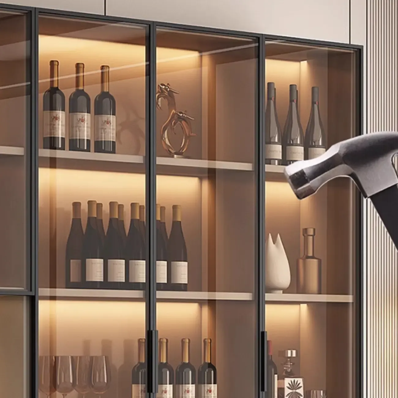 Tall Narrow Black Wood Display Cabinet with Light Image - 6