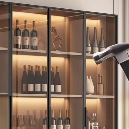 Tall Narrow Black Wood Display Cabinet with Light Image - 6