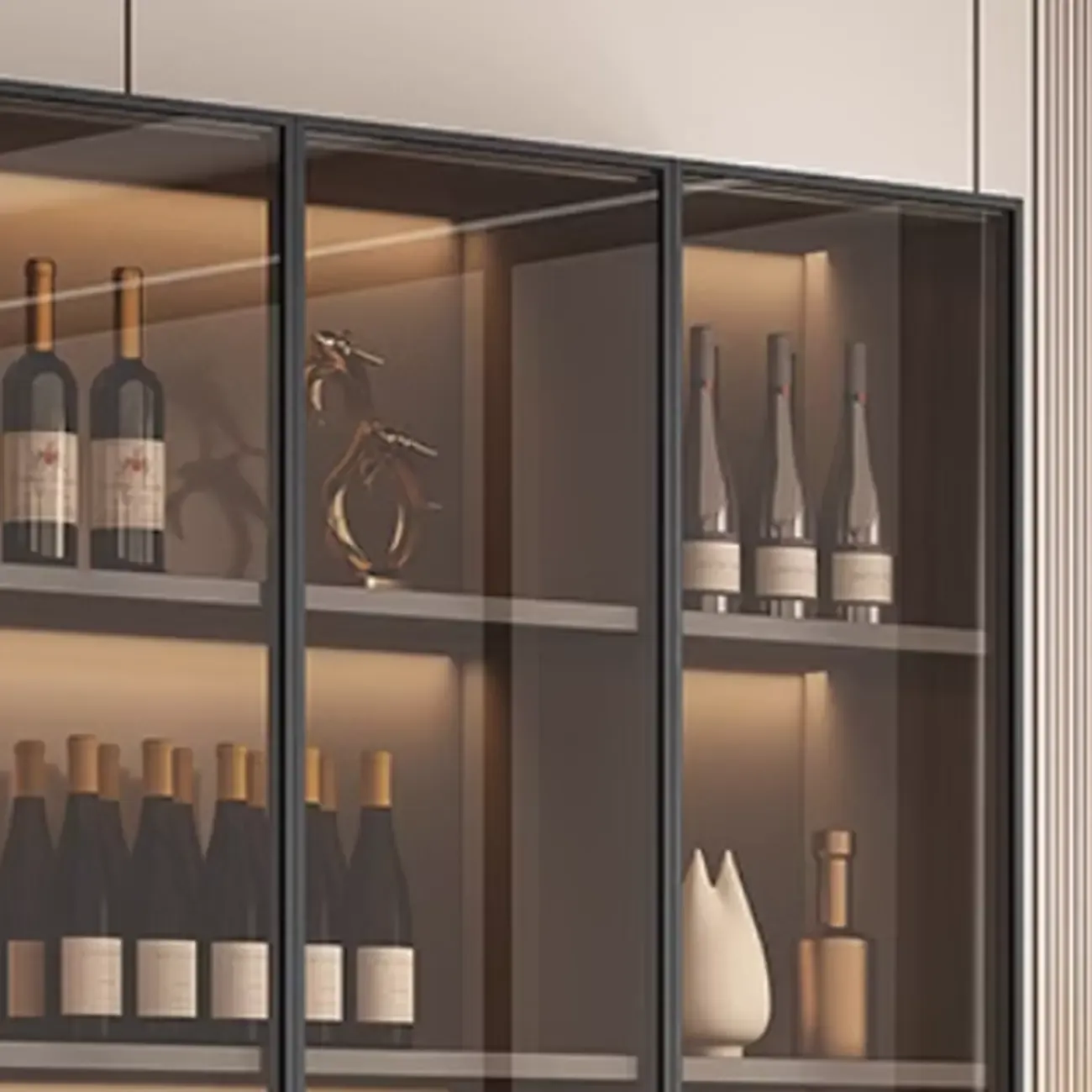 Tall Narrow Black Wood Display Cabinet with Light Image - 8