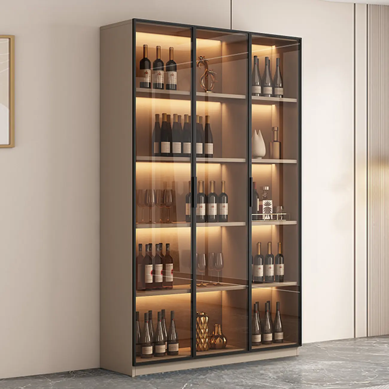 Tall Narrow Black Wood Display Cabinet with Light Image - 9 | homeyfad