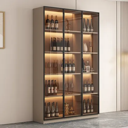 Tall Narrow Black Wood Display Cabinet with Light Image - 9