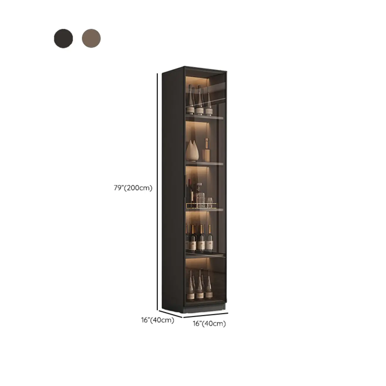 Tall Narrow Black Wood Display Cabinet with Light #size | homeyfad