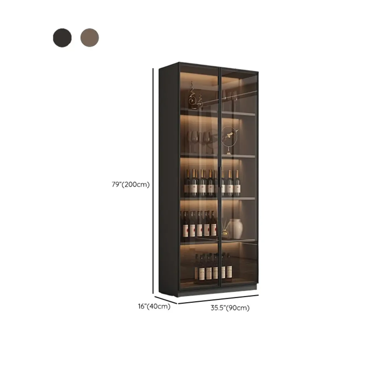 Tall Narrow Black Wood Display Cabinet with Light Image - 15