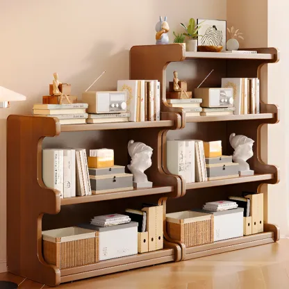 Modern Ladder Brown Wood Bookcase for Office Storage Image - 1