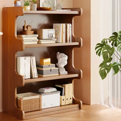 Modern Ladder Brown Wood Bookcase for Office Storage Image - 8