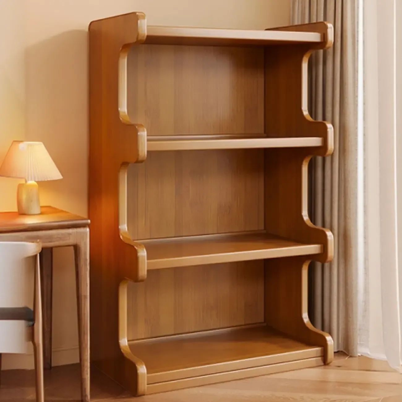 Modern Ladder Brown Wood Bookcase for Office Storage Image - 9