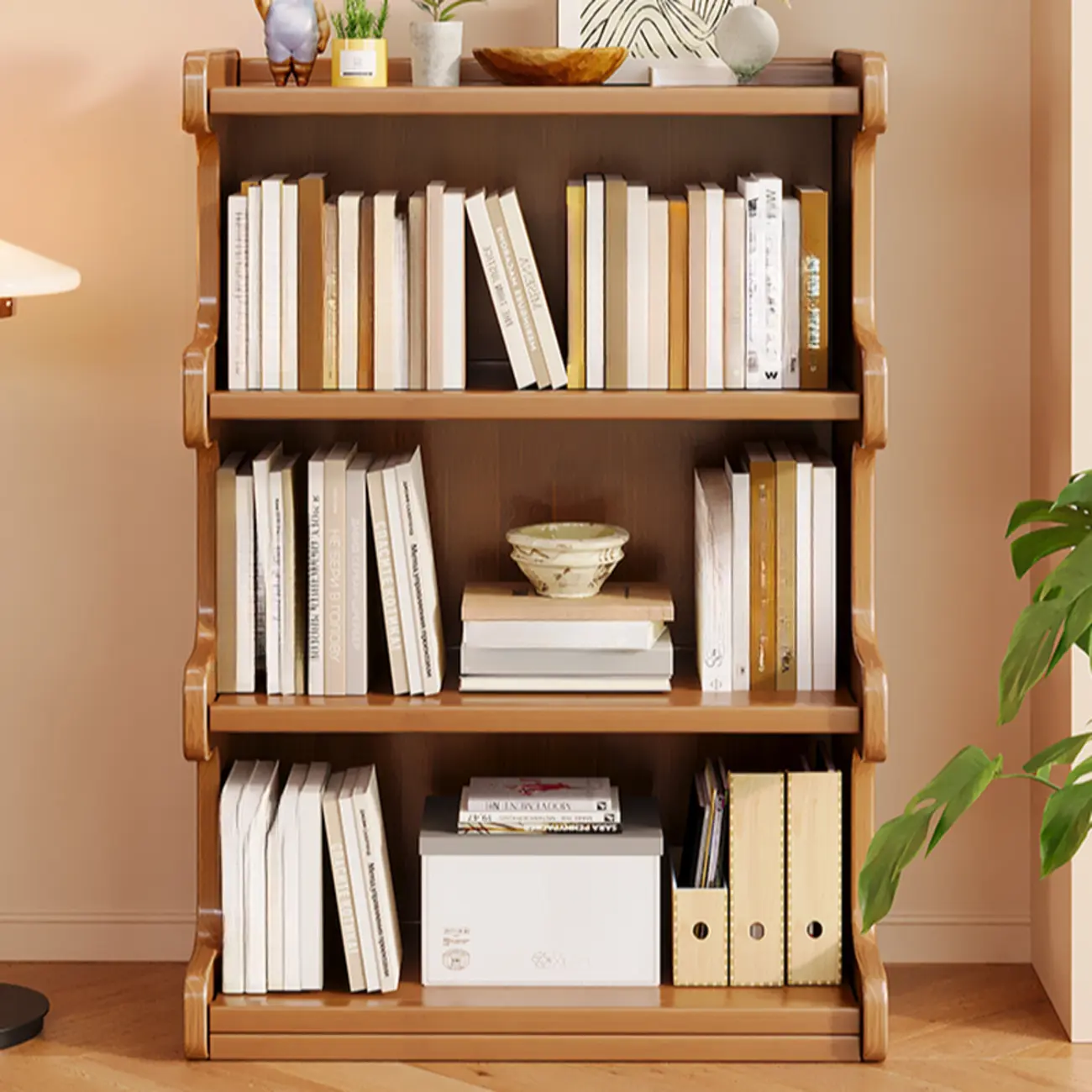 Modern Ladder Brown Wood Bookcase for Office Storage Image - 11 | homeyfad