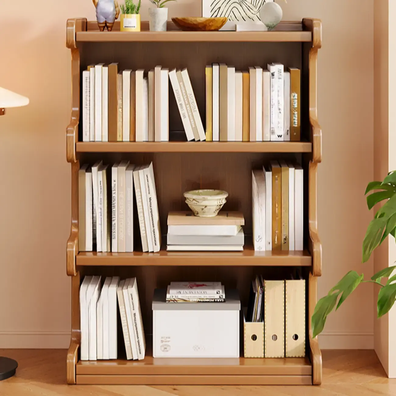 Modern Ladder Brown Wood Bookcase for Office Storage Image - 11