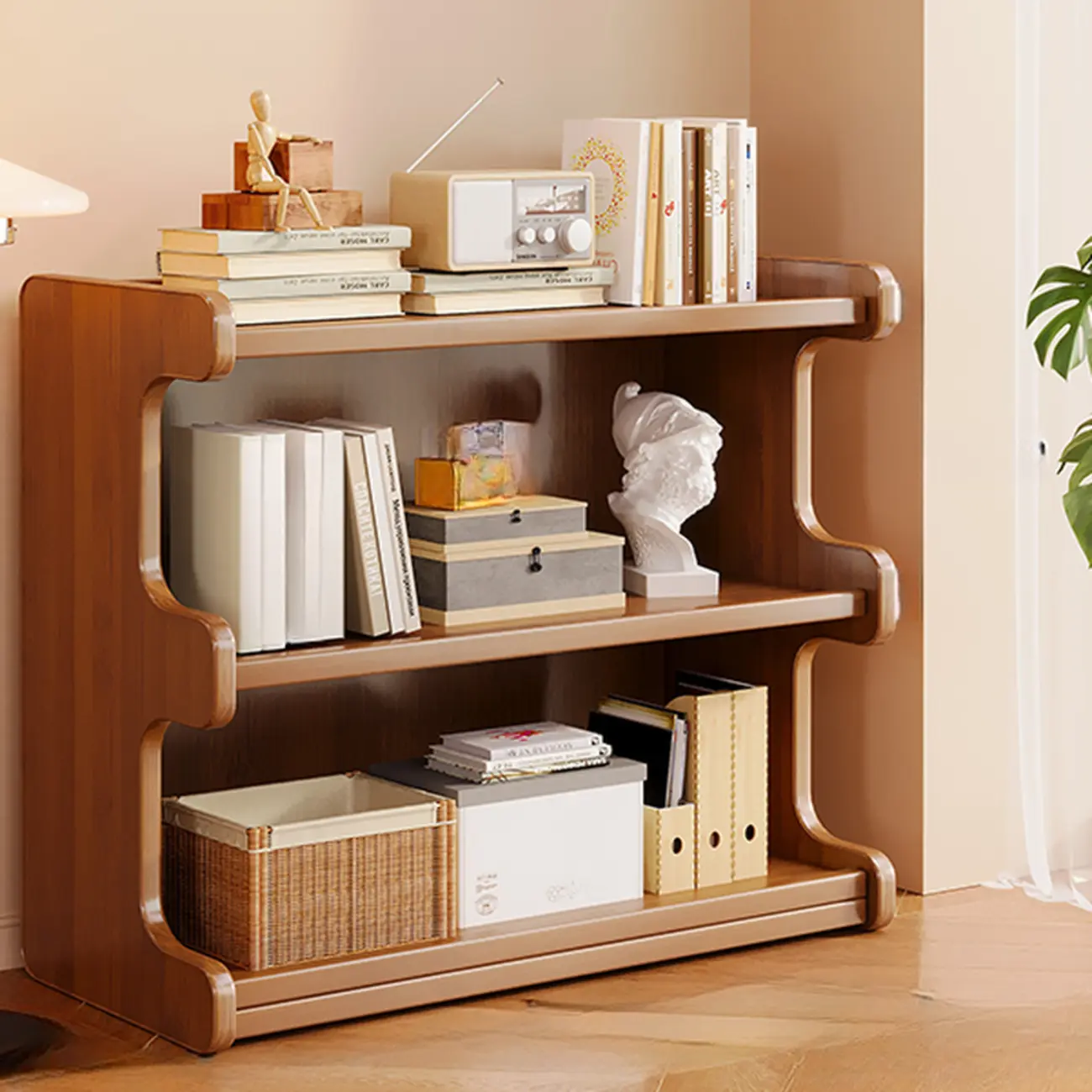 Modern Ladder Brown Wood Bookcase for Office Storage Image - 5 | homeyfad