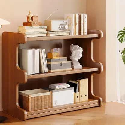 Modern Ladder Brown Wood Bookcase for Office Storage Image - 5