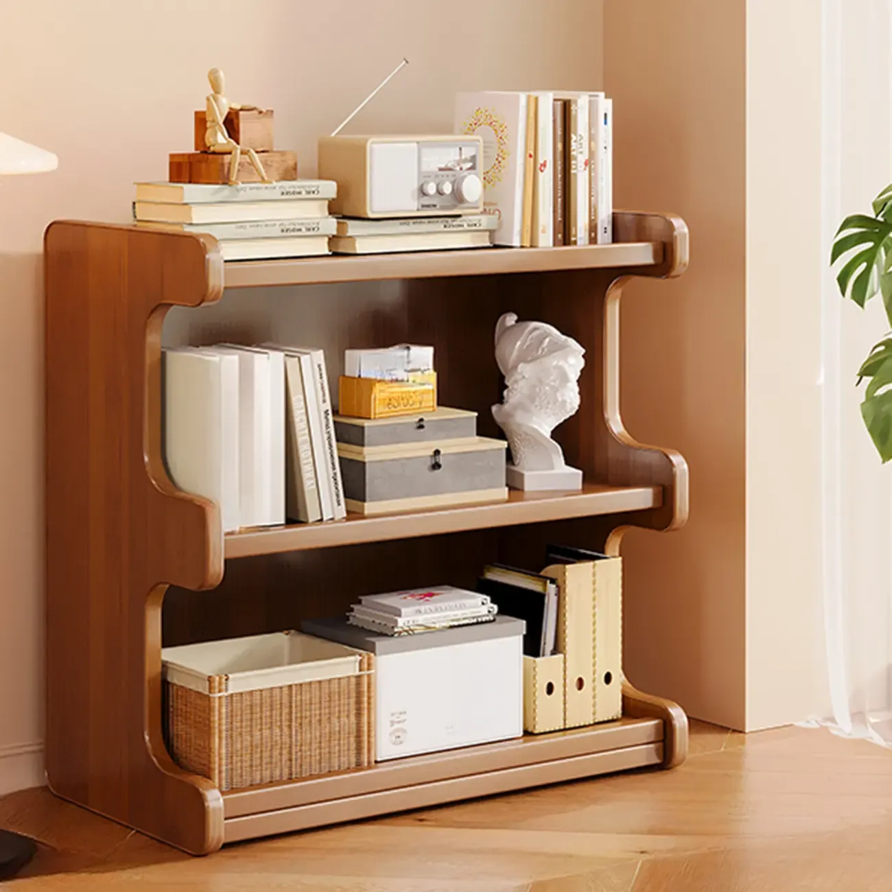Modern Ladder Brown Wood Bookcase for Office Storage Image - 4