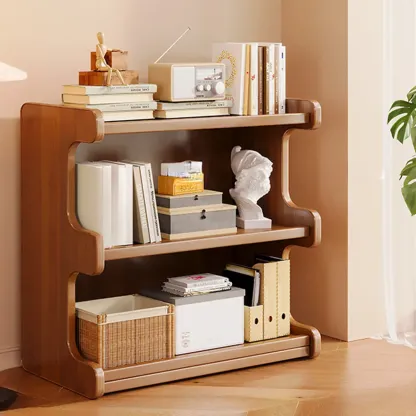 Modern Ladder Brown Wood Bookcase for Office Storage Image - 4