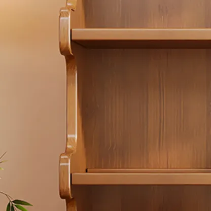 Modern Ladder Brown Wood Bookcase for Office Storage Image - 12