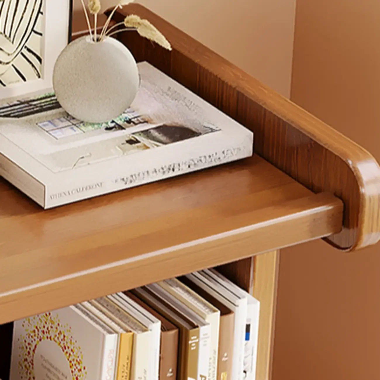 Modern Ladder Brown Wood Bookcase for Office Storage Image - 15