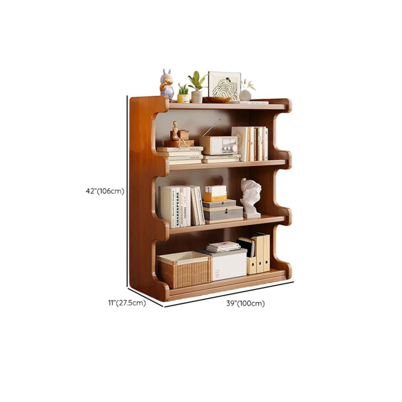 Modern Ladder Brown Wood Bookcase for Office Storage #size