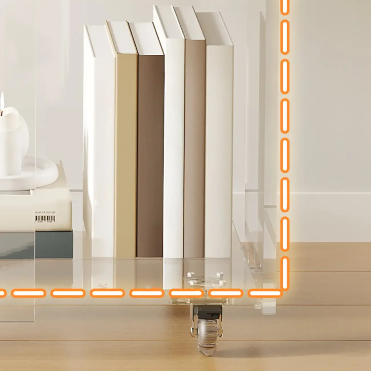 Modern Clear Lucite Open Back Etagere Bookcase with Wheels Image - 4