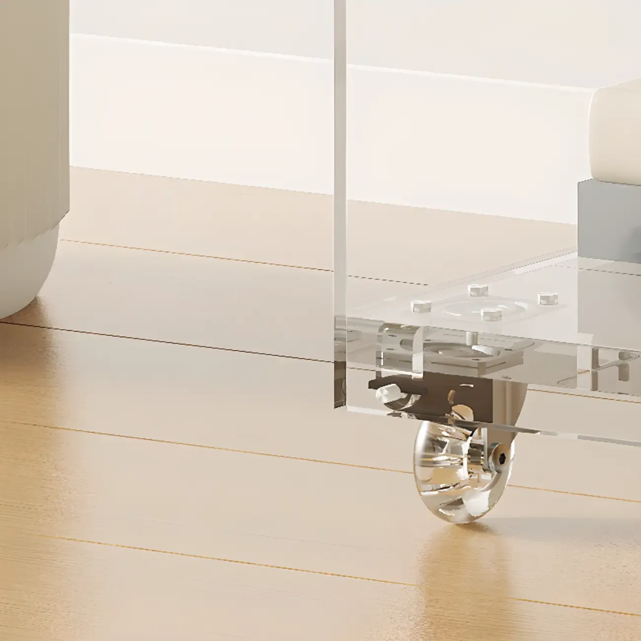 Modern Clear Lucite Open Back Etagere Bookcase with Wheels Image - 6