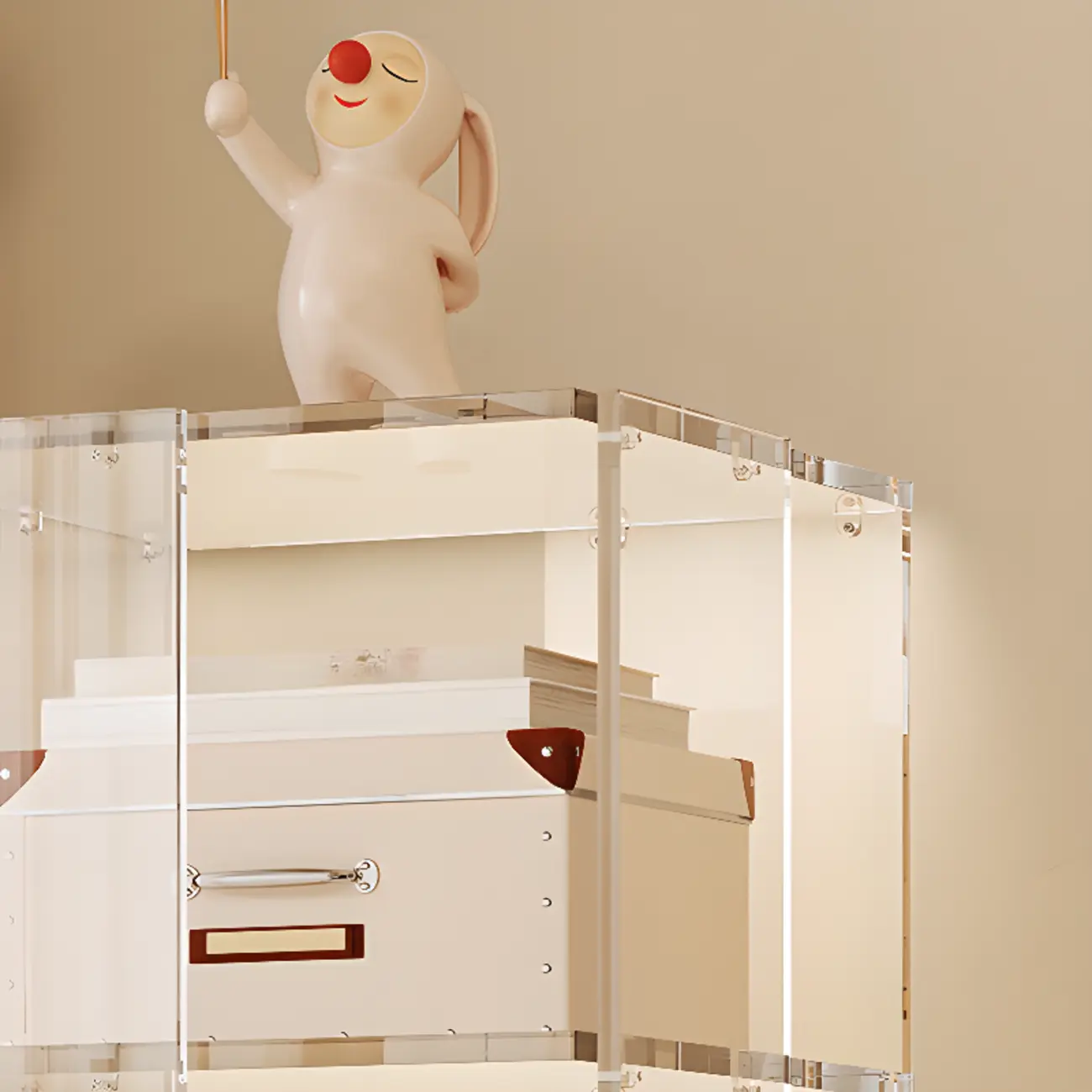 Modern Clear Lucite Open Back Etagere Bookcase with Wheels Image - 8 | homeyfad